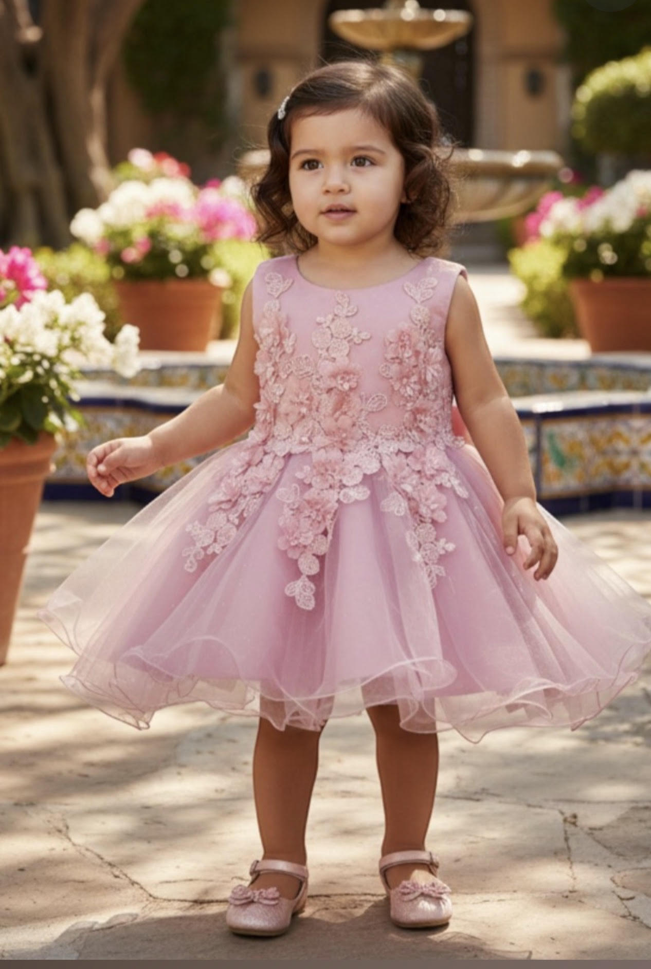 Floral Applique Tulle Baby Dress 9109