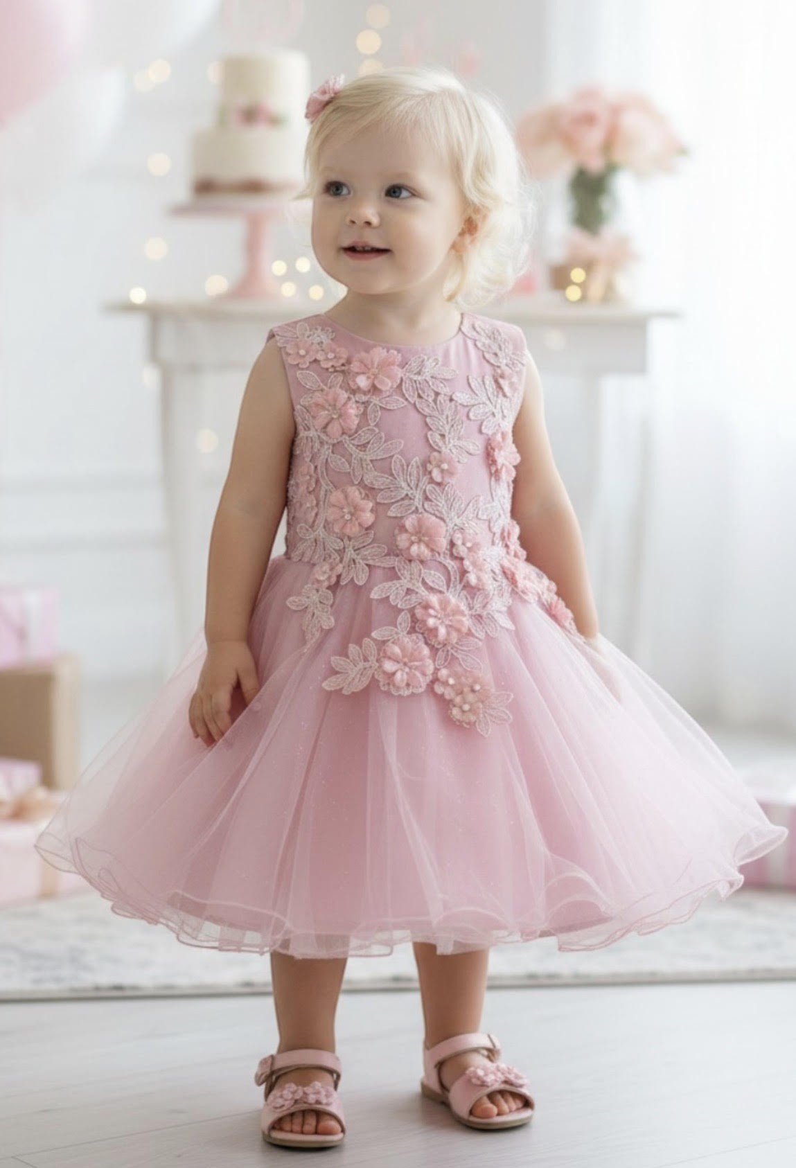 3D Floral Tulle Dress 9125