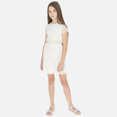 Off White and Gold Florettes Short Sleeve Dress
