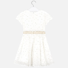 Off White and Gold Florettes Short Sleeve Dress