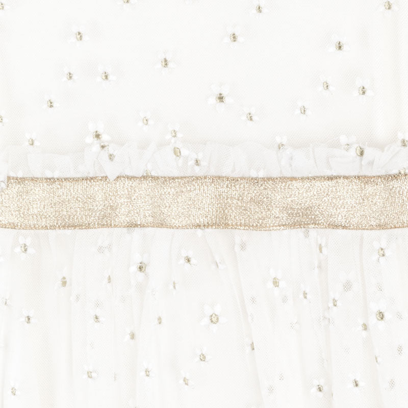 Off White and Gold Florettes Short Sleeve Dress