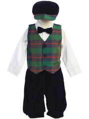 Holiday plaid vest and velvet knicker with matching hat C568